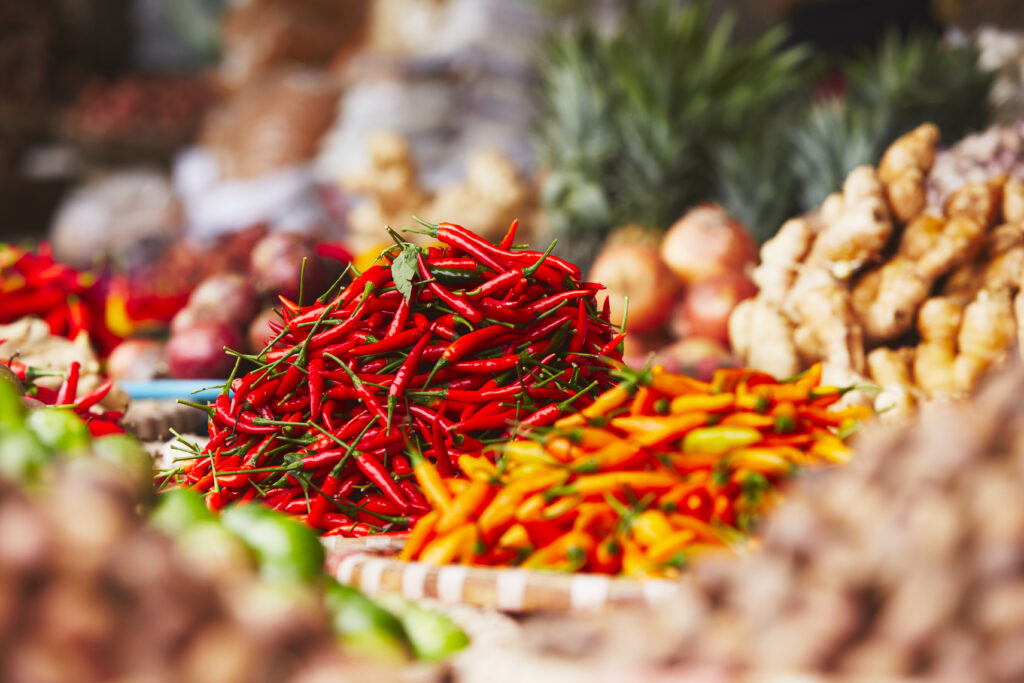 Red chili on the traditional vegetable market in Hanoi, Vietnam